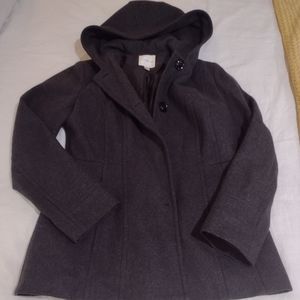 Croft and Barrow Wool Blend Hooded Pea Coat Gray